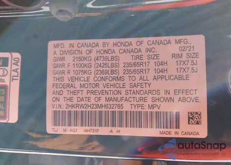 2021 Honda Cr-V Awd Lx from USA, damaged, VIN 2HKRW2H23MH632765